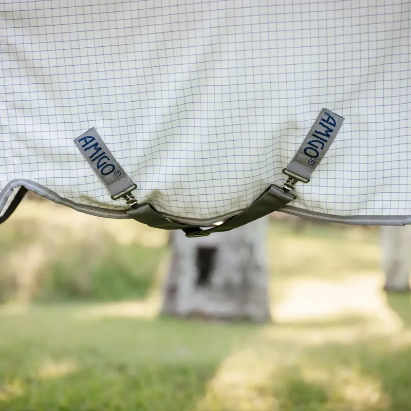 Amigo Summer Sheet Plus Fly Turnout Rug - Navy Check/Titanium Grey/ Silver-4