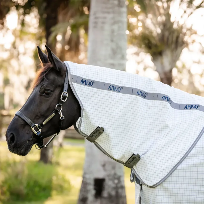 Amigo Summer Sheet Plus Fly Turnout Rug - Navy Check/Titanium Grey/ Silver-1