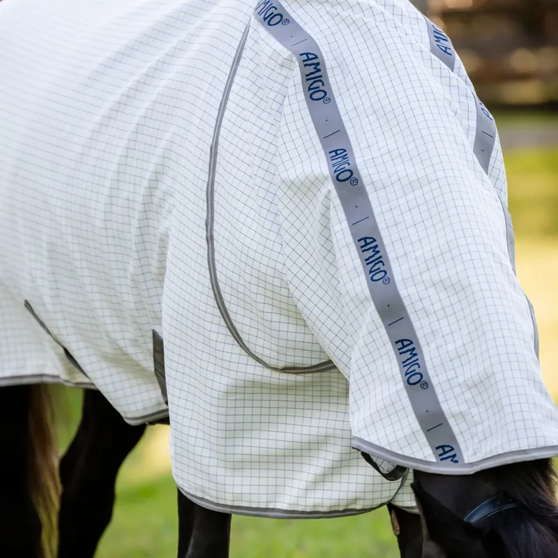 Amigo Summer Sheet Plus Fly Turnout Rug - Navy Check/Titanium Grey/ Silver-2