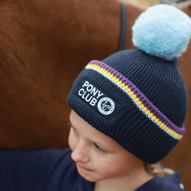 Equetech Official Junior Pony Club Recycled Knit Pom Hat - Navy-2