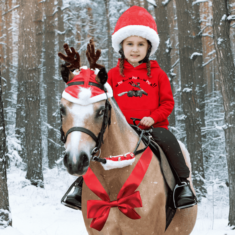 Equetech Whoa Horsey Christmas Hoodie Junior in Red-2