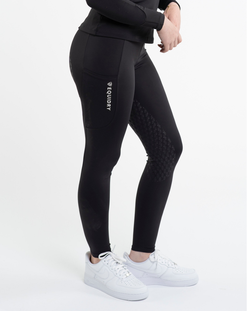 Equidry Water Repellent Leggings Full Seat Women's - Black with White Logo-4