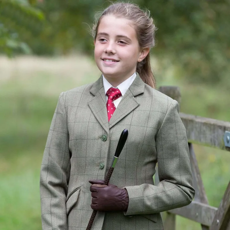Equetech Girl's Foxbury Tweed Riding Jacket Olive-1