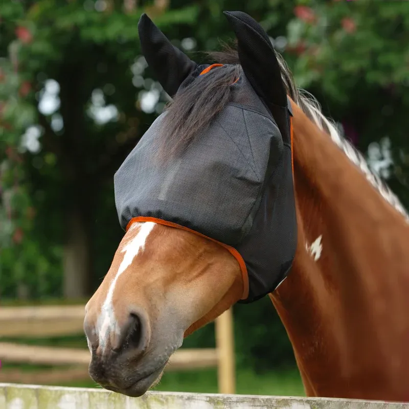 Equilibrium Field Relief Midi Fly mask with Ears - Black/Orange Trim