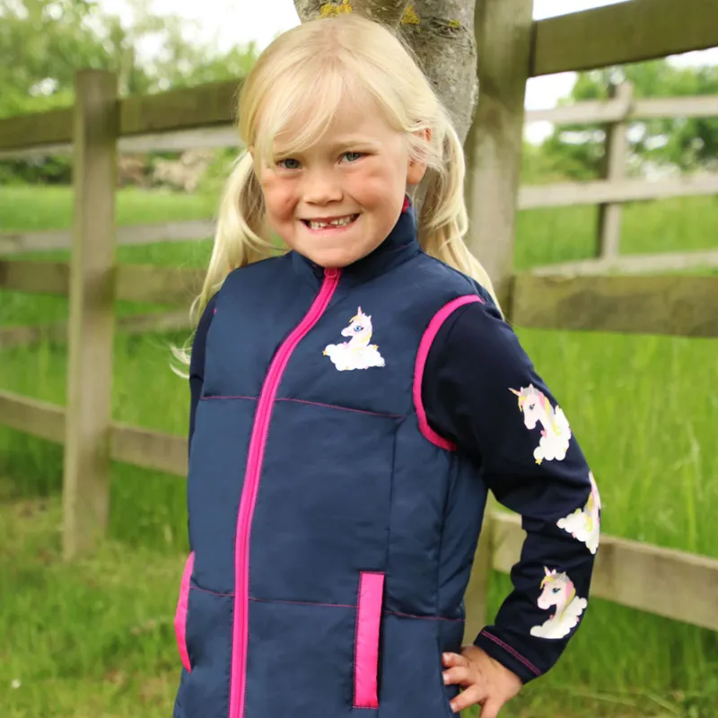 Little Unicorn Padded Gilet By Little Rider - Navy/Pink-2