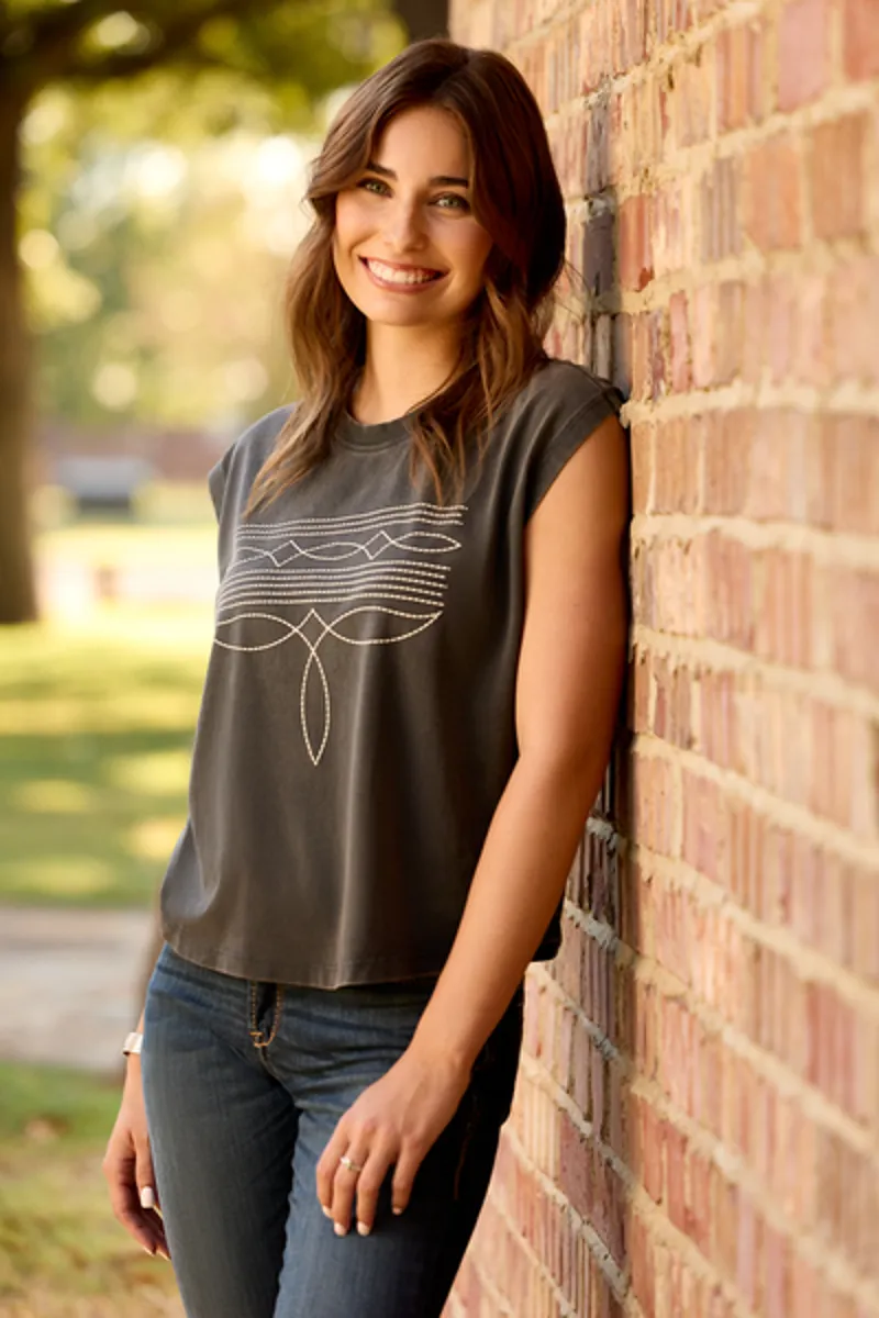 Ariat Womens Dallas Cropped Sleeveless T-Shirt - Charcoal Mineral Wash-6