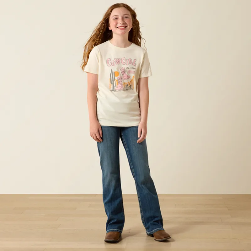 Ariat Girls Cowgirl Vibes Short Sleeve T-Shirt - Natural-1