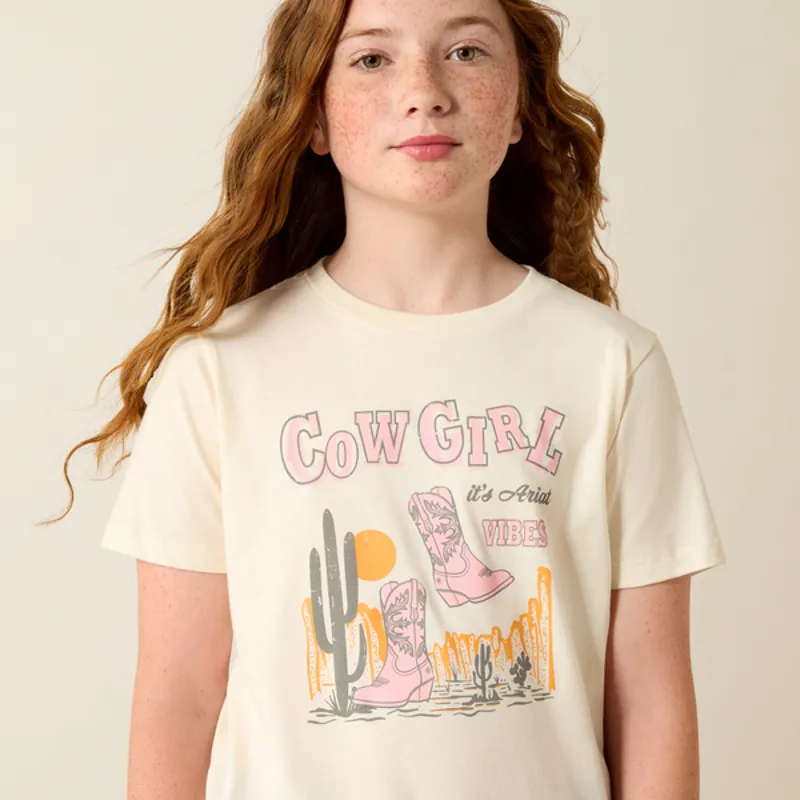 Ariat Girls Cowgirl Vibes Short Sleeve T-Shirt - Natural-2