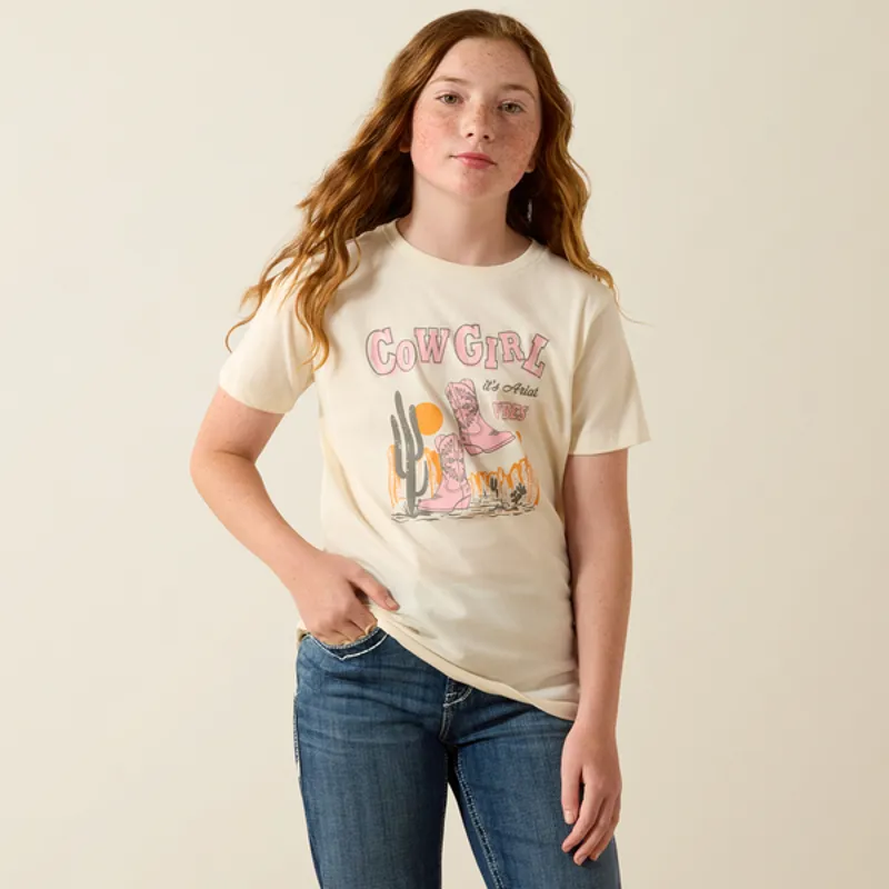 Ariat Girls Cowgirl Vibes Short Sleeve T-Shirt - Natural-3