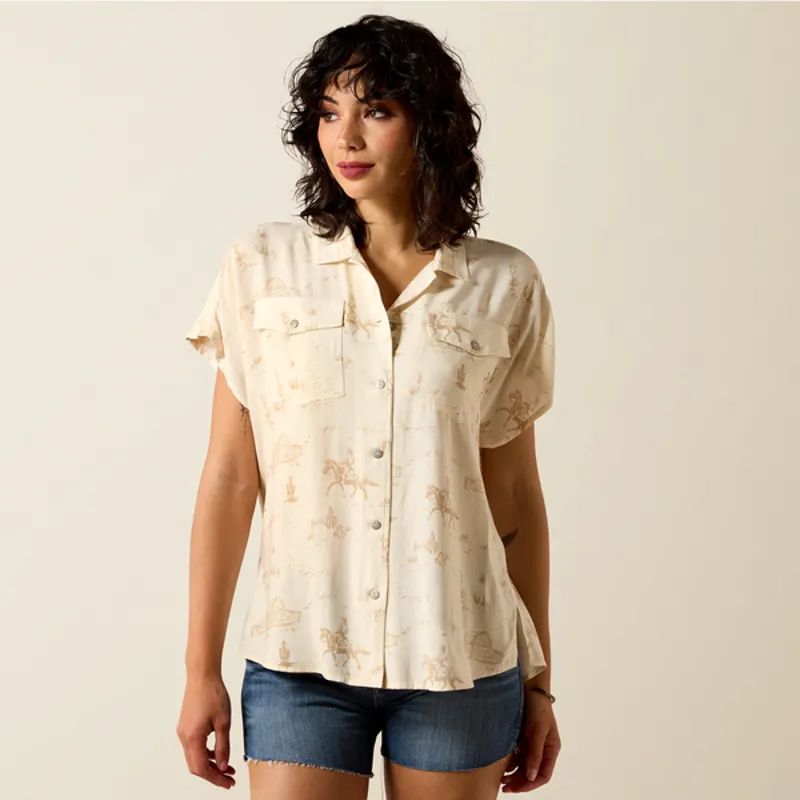 Ariat Womens Badlands Short Sleeve Shirt - Turtledove Ranchscape