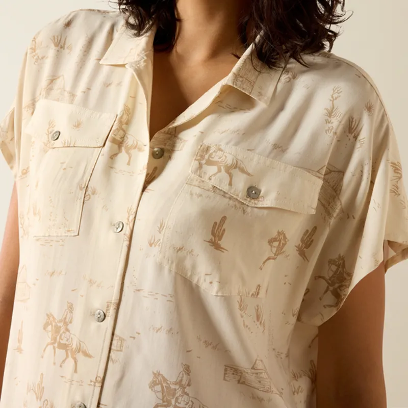 Ariat Womens Badlands Short Sleeve Shirt - Turtledove Ranchscape-2