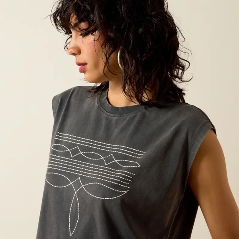 Ariat Womens Dallas Cropped Sleeveless T-Shirt - Charcoal Mineral Wash-2