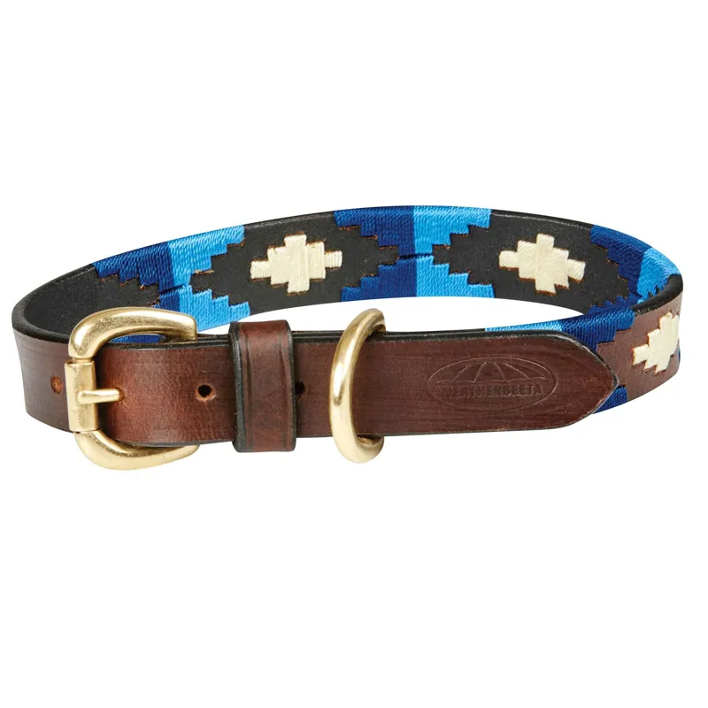 Weatherbeta Polo Leather Dog Collar Cowdray- Blue/Blue
