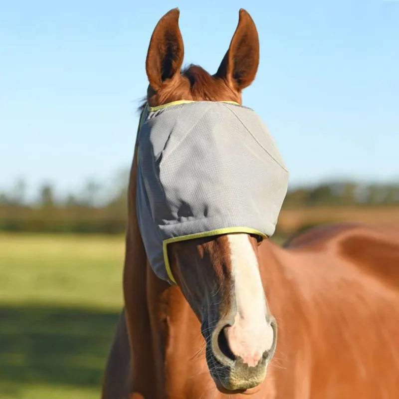 Field Relief Midi Fly Mask No Ears Grey with Yellow Binding 