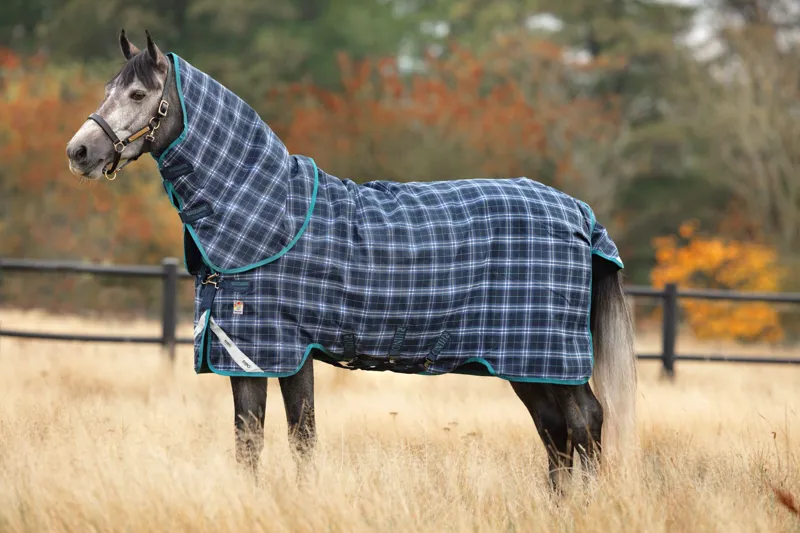 Rhino Plus Turnout Rug Medium Vari Layer 250g - Navy Check