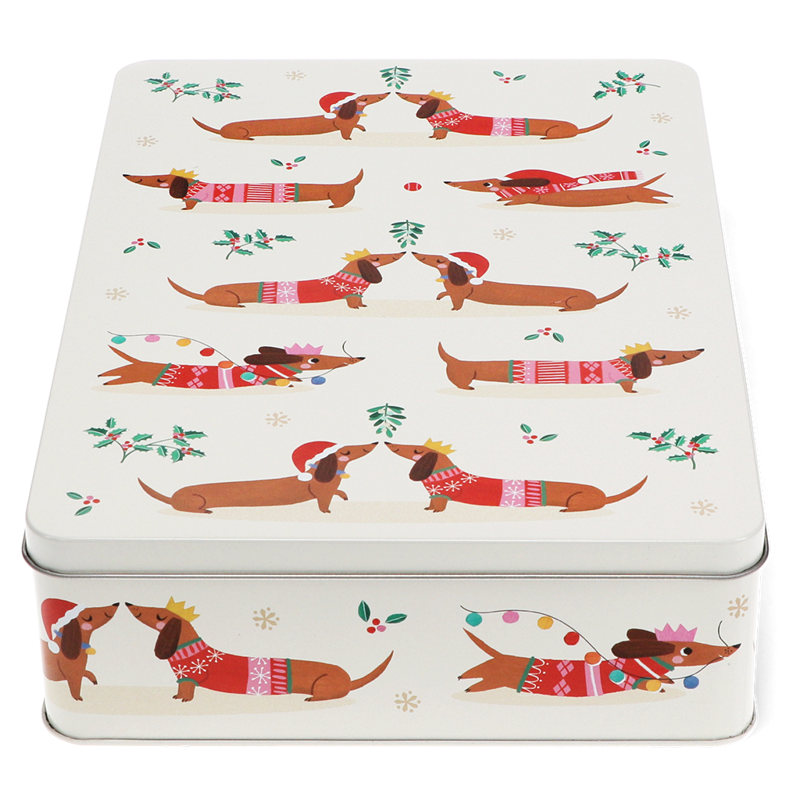 Rex London Festive Sausage Dog Mince Pie Storage Tin -1