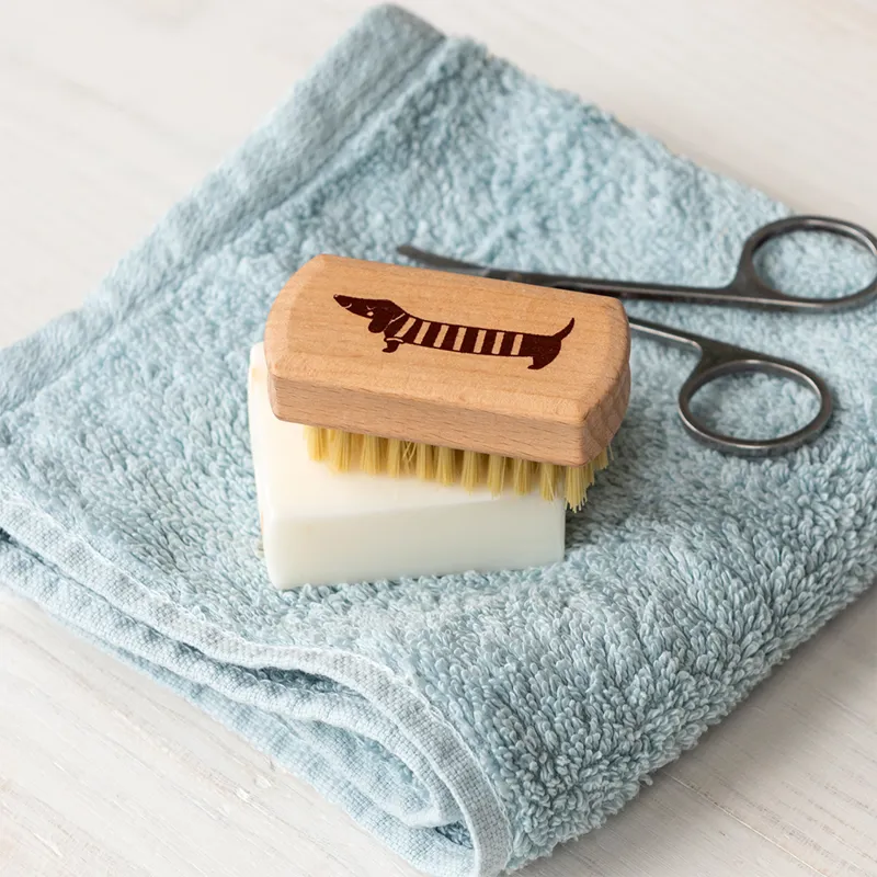 Rex London Mini Wooden Nail Brush - Sausage Dog-1