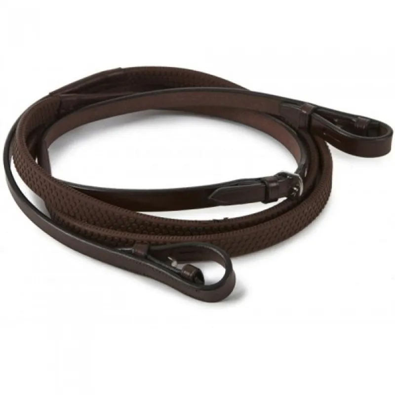 English Leather 5/8 Rubber Grip Reins Brown Leather/Black Rubbers 