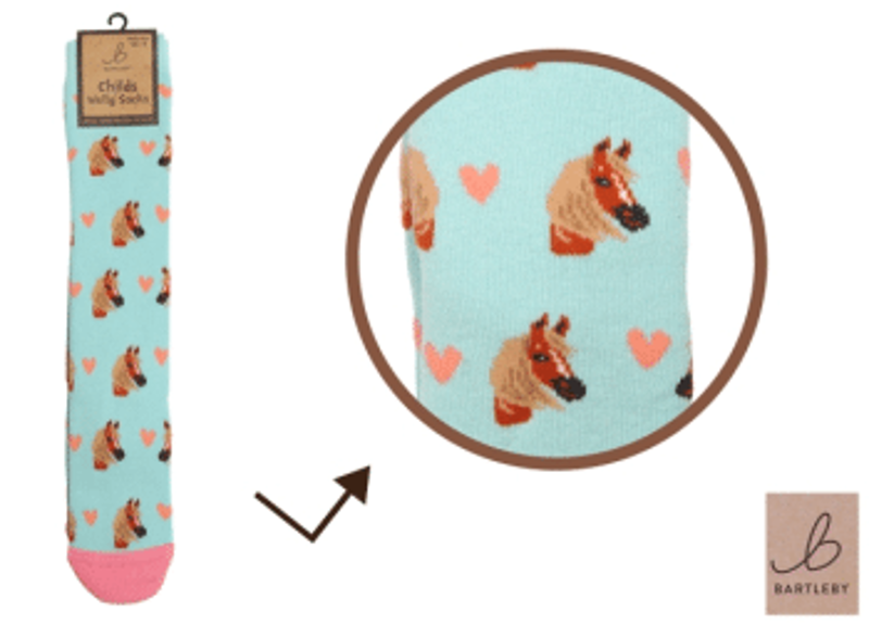 BARTLEBY CHILDS FUNKY WELLY SOCK LOVE HORSES 12.5-3