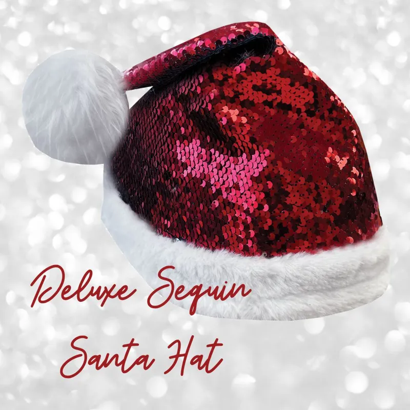 Deluxe Sequin Flip Santa Hat Silk - Red/Silver 
