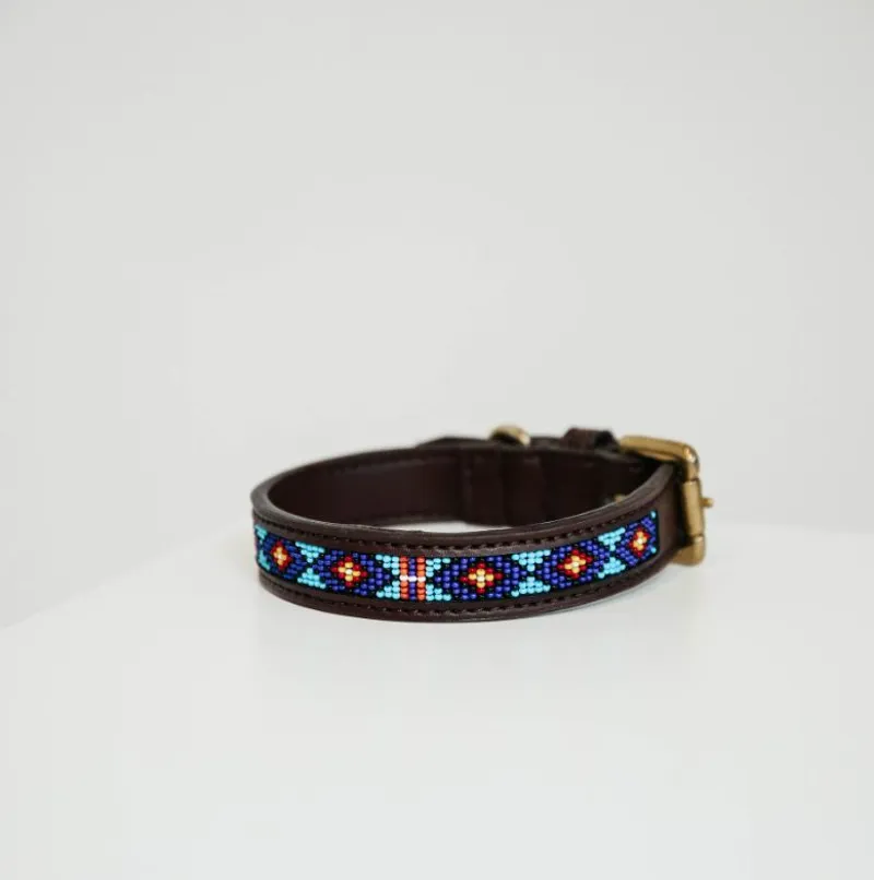 Kentucky Dog collar handmade pearls - Blue