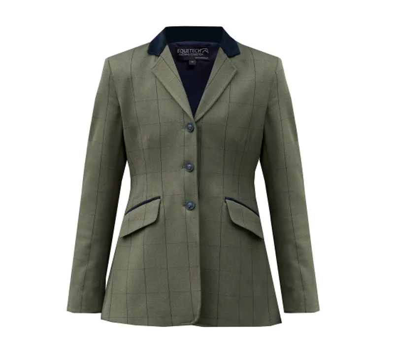 Equetech Junior Bellingham Deluxe Stretch Tweed Riding Jacket - Green